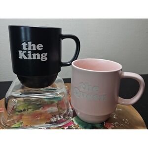 *NEW Stoneware Mugs "the King" & "the Queen" Wedding Anniversary Bridal Gift Set
